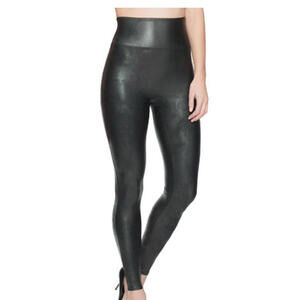 Spanx Slimming Ready To Wow Faux Leather Shaping Leggings Size L Coated Black
